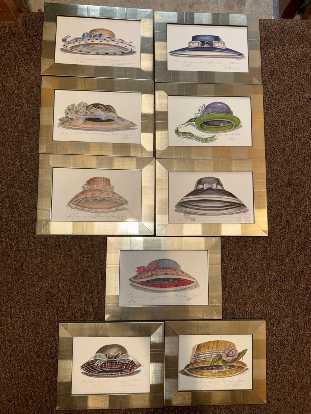 Framed Hat Art Prints - Set of 10 - Metallic Frames